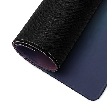 Black textured gaming mousepad with stitched edges and subtle gradient blue underside inspired by Lamborghini Revuelto