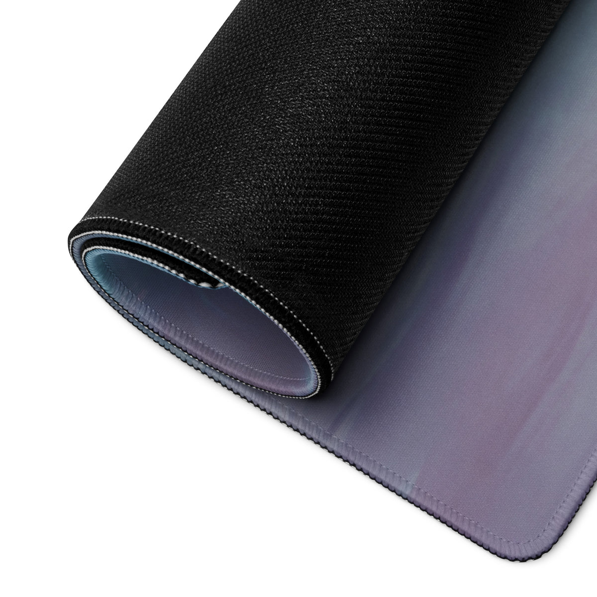Black textured mousepad with gradient purple stitched edges designed for low friction pc use inspired by Ferrari 296 GTS