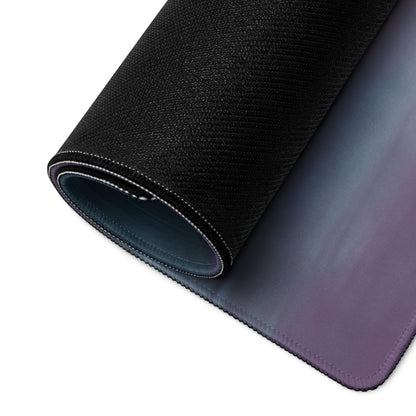 McLaren Senna inspired apex stealth desk pad black textured mousepad with gradient purple to blue surface and stitched edges