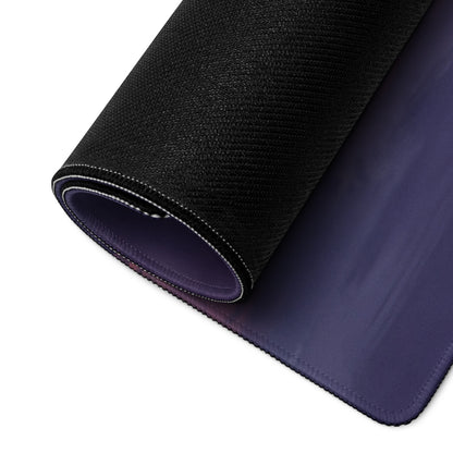Aston Martin Valhalla inspired silver aero desk mat with black textured outer layer and smooth purple interior rolled neatly