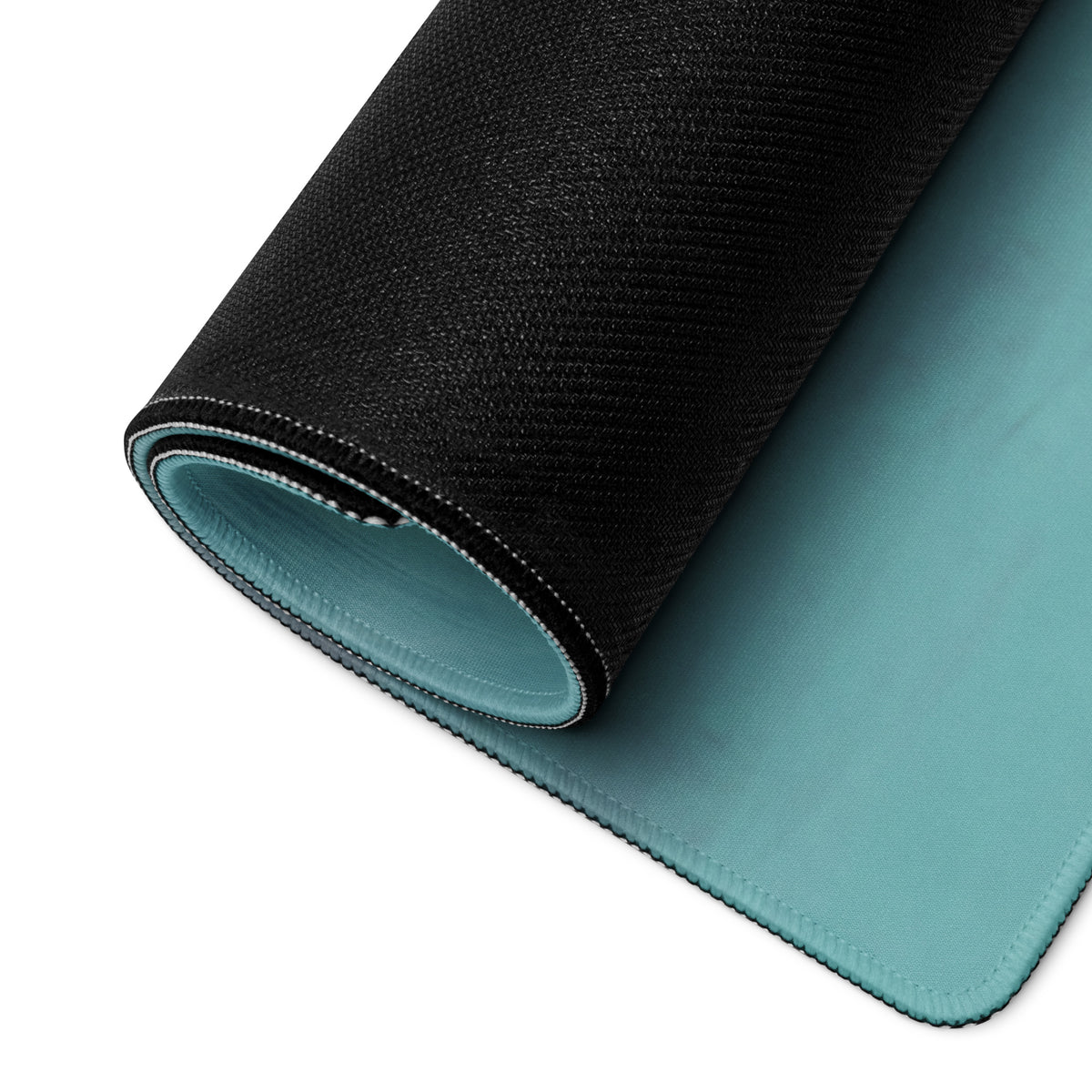 Black and teal Lamborghini Huracán inspired titanium profile desk mat with textured outer surface and smooth inner layer mousepad