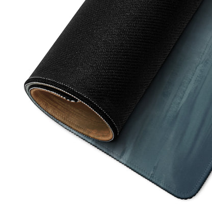 Koenigsegg jesko inspired gold frontale desk mat with black textured fabric teal lining and tan leather backing back side