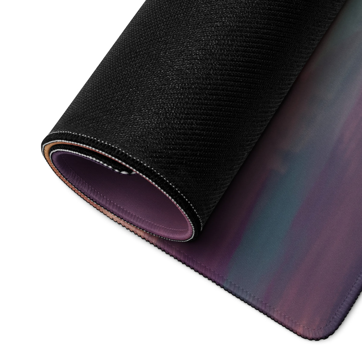 Mercedes-AMG ONE inspired hyper silver desk pad with black textured gradient iridescent purple blue stitched edges mousepad