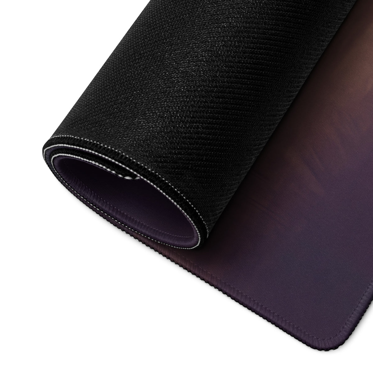 Black textured lambo huracán inspired stealth onyx desk pad with deep purple gradient and white stitched edges