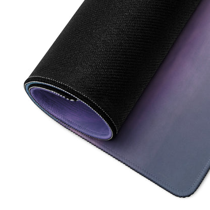 A rolled-up black and purple gradient dodge viper acr inspired gts livery desk pad with textured surface and stitched edges