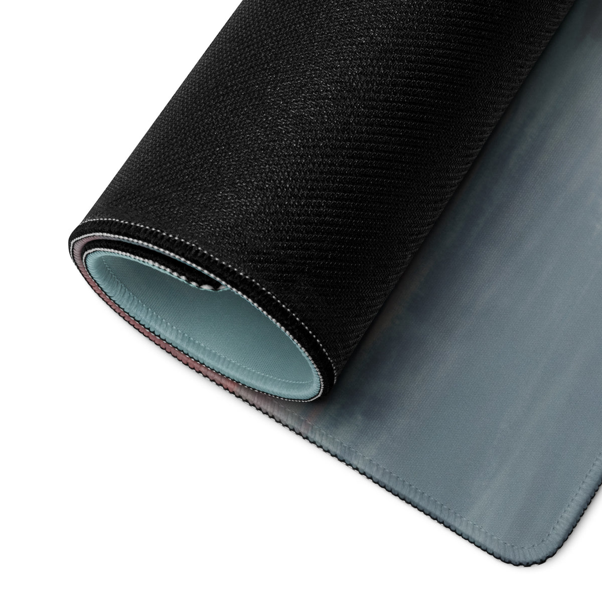 Porsche 911 inspired heritage livery desk mat black textured low-friction cloth mousepad with light blue stitched edges