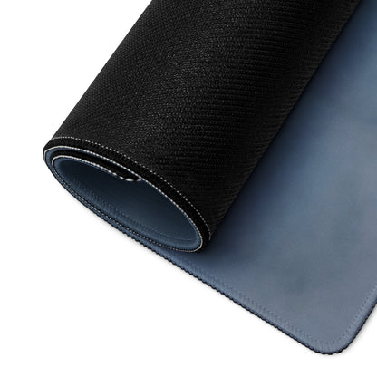 Lamborghini huracán inspired performante white desk mat with black textured outer layer and smooth navy blue inner surface rolled neatly