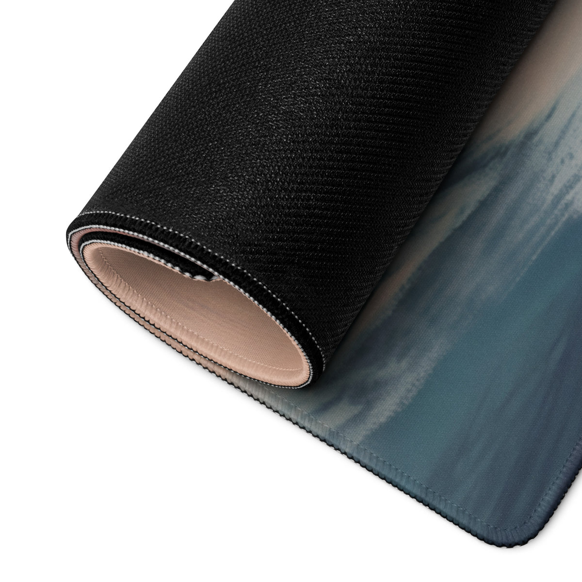 Black textured Lamborghini countach inspired giallo retro desk pad with subtle blue gradient and stitched edge gaming mouse mat