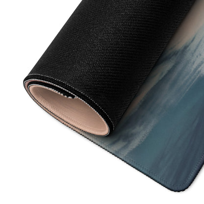 Black textured Lamborghini countach inspired giallo retro desk pad with subtle blue gradient and stitched edge gaming mouse mat