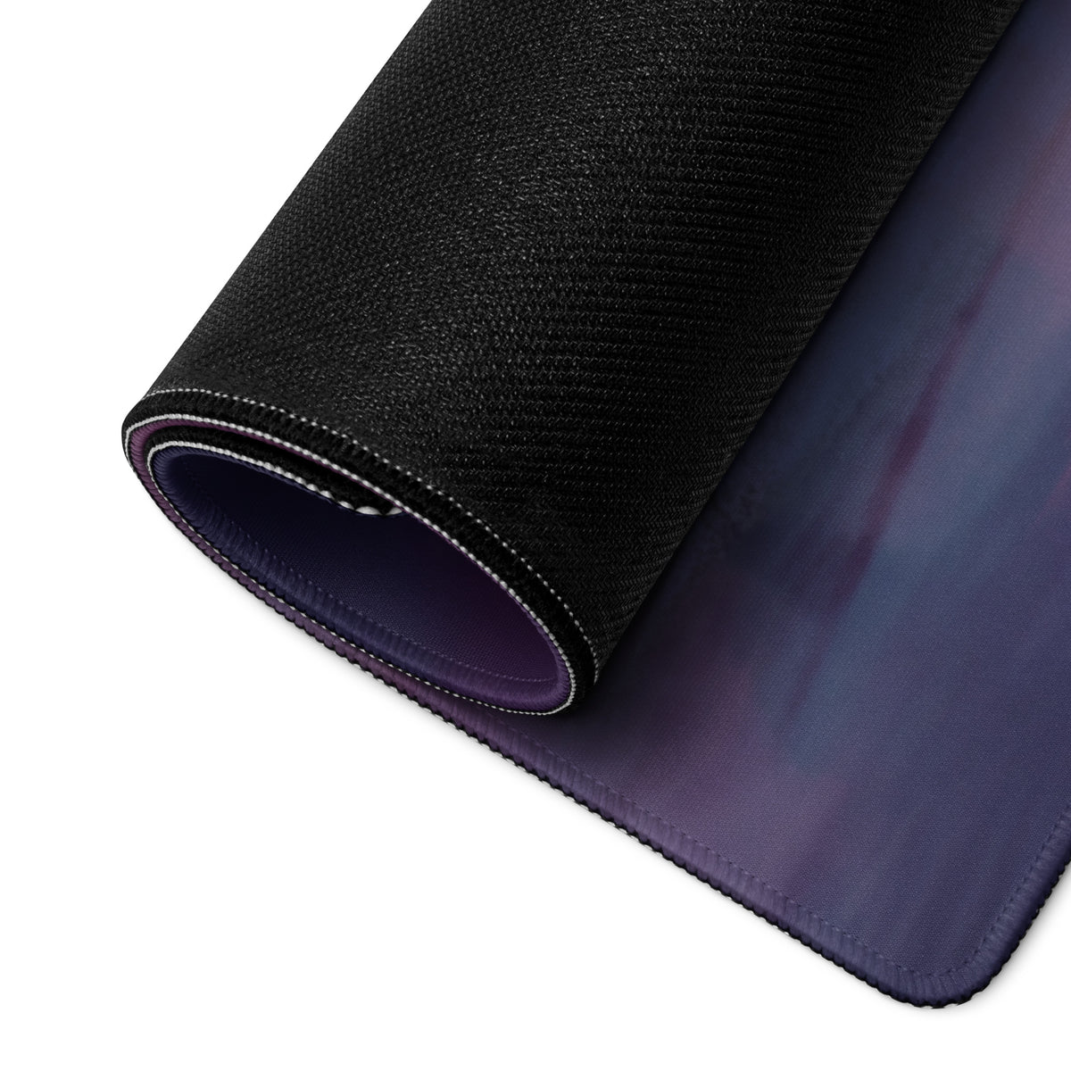 Black textured Lamborghini Countach inspired pearl reflection desk pad with gradient purple stitched non slip underside