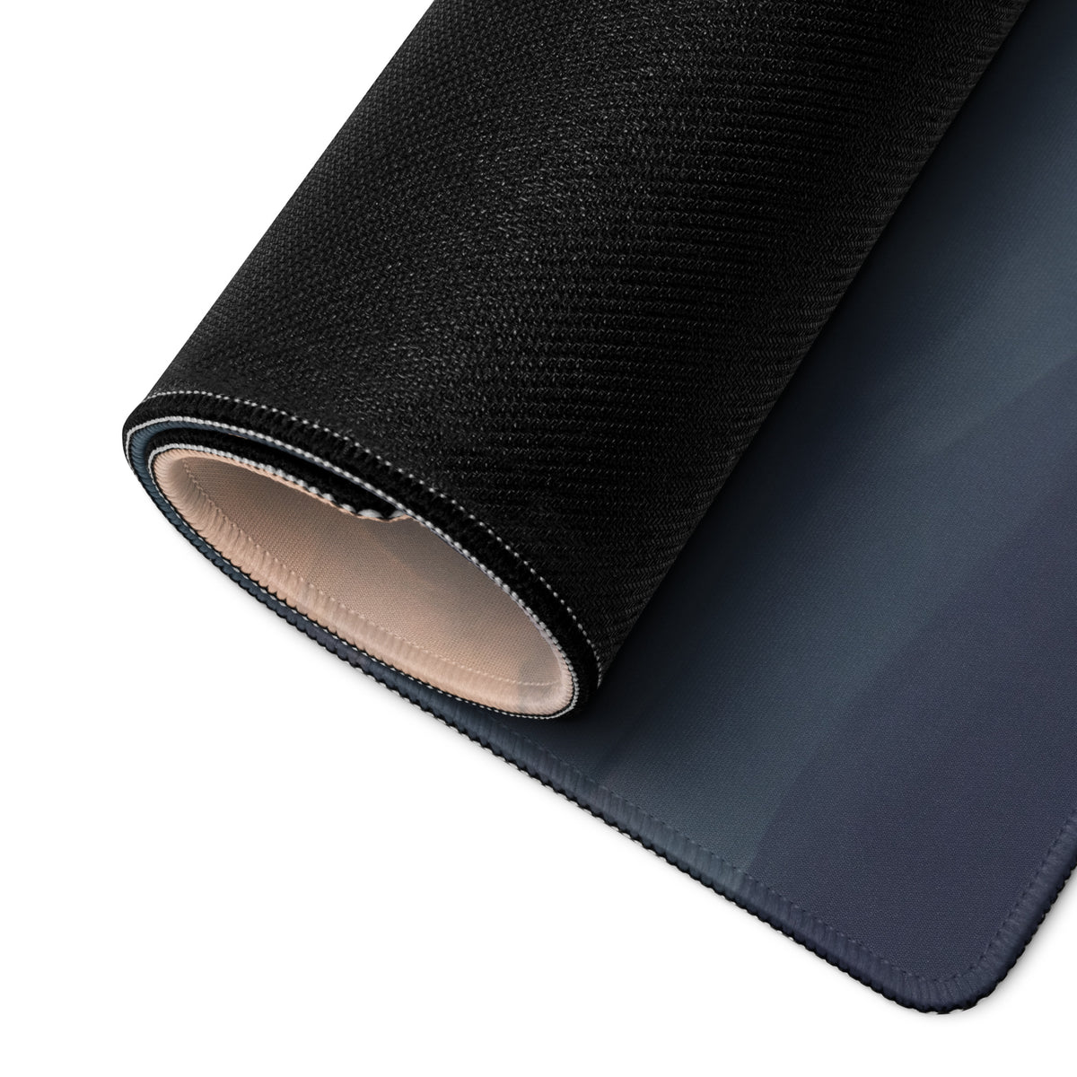 Black textured mousepad with navy blue gradient and stitched edges inspired by Aston Martin Vulcan Onyx track desk mat