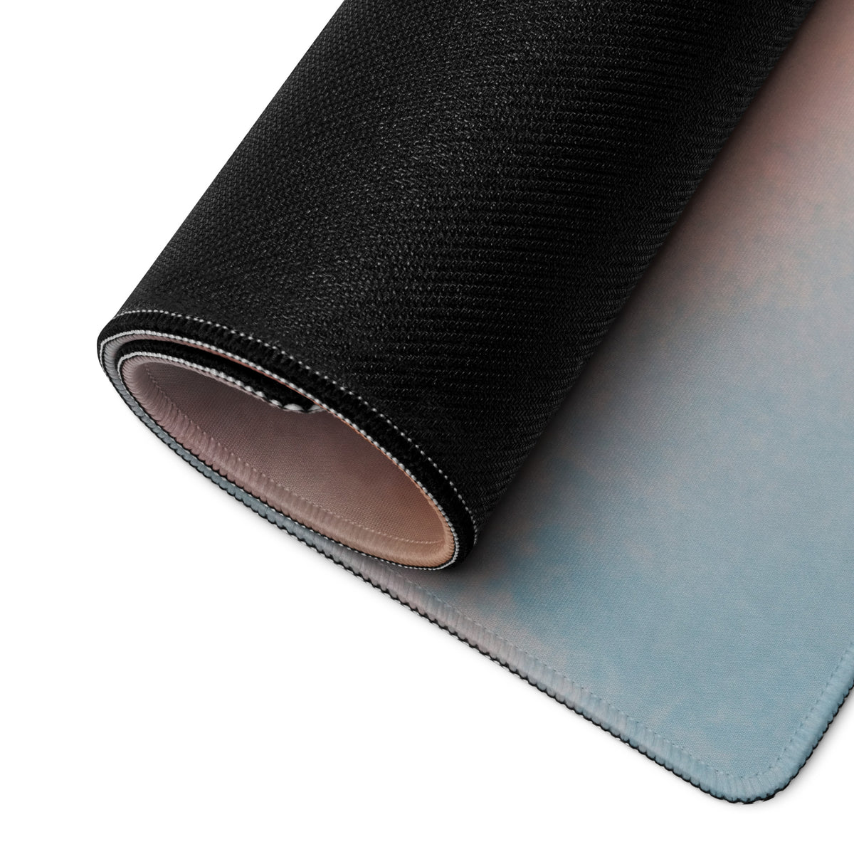 Ducati superleggera v4 inspired premium gaming desk pad in black and light blue gradient with textured fabric surface