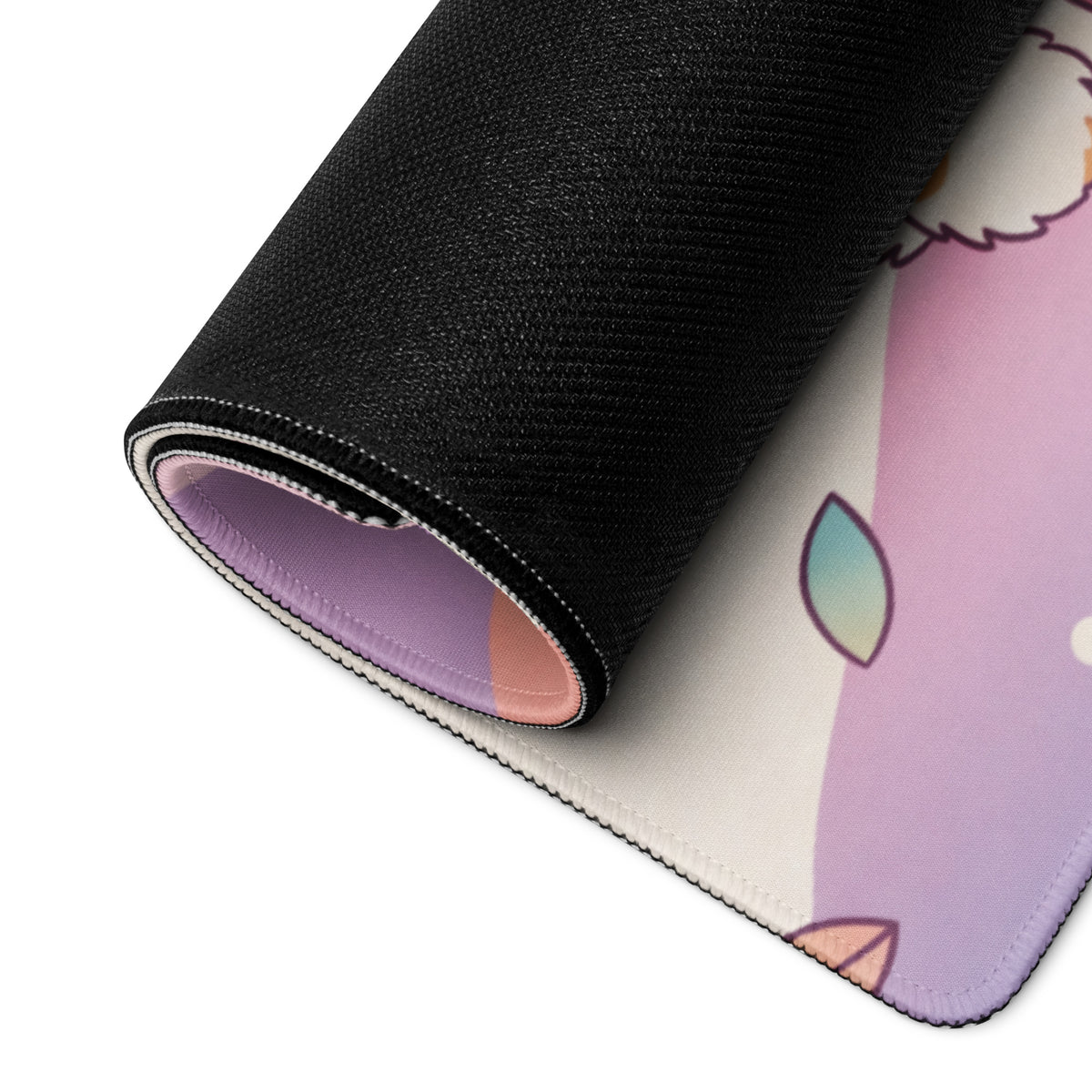 Pastel Kitty Cats Gaming Mouse Pad With Cute Hearts And Rainbow