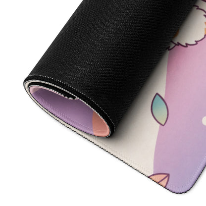 Pastel Kitty Cats Gaming Mouse Pad With Cute Hearts And Rainbow