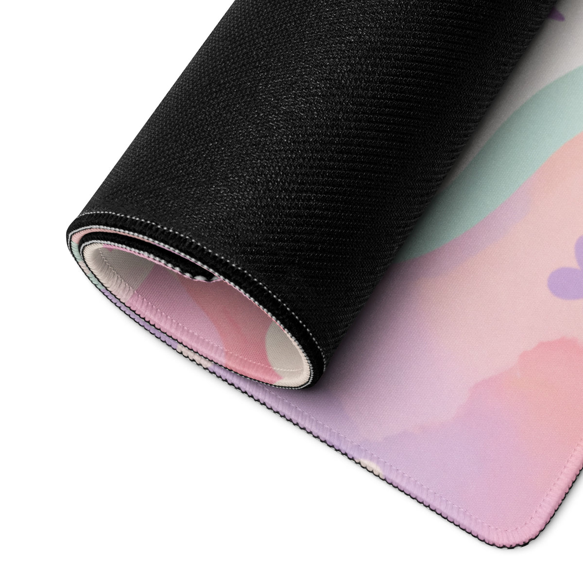 Pastel Pink Rainbow Gaming Mouse Pad With Cute Cats Hearts