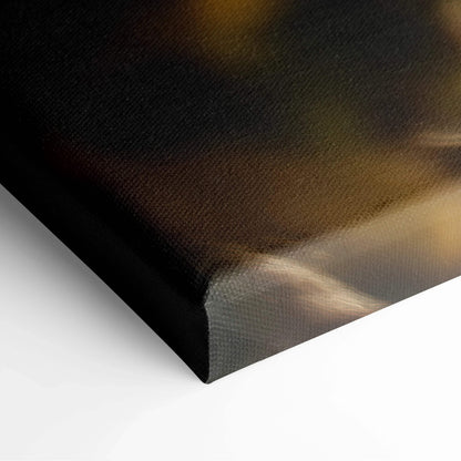 Close-up of textured canvas edge showing dark, blended colors in serene beach wall art print.