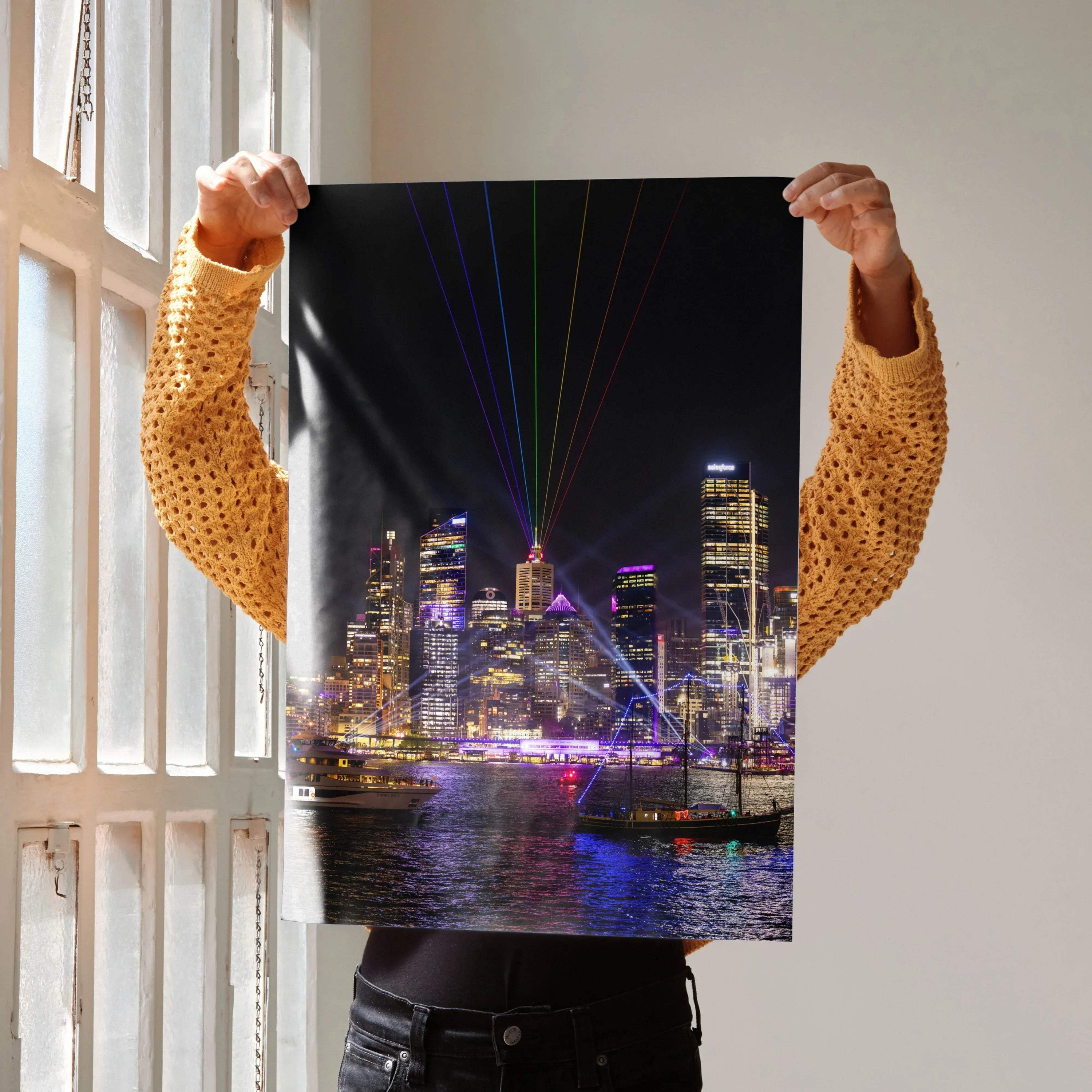 Vibrant City Nightscape Art Print Poster | Vertical - Throttle Designs