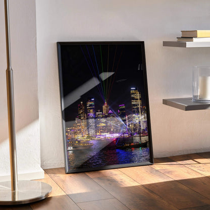 Vibrant City Nightscape Art Print Poster | Vertical - Throttle Designs