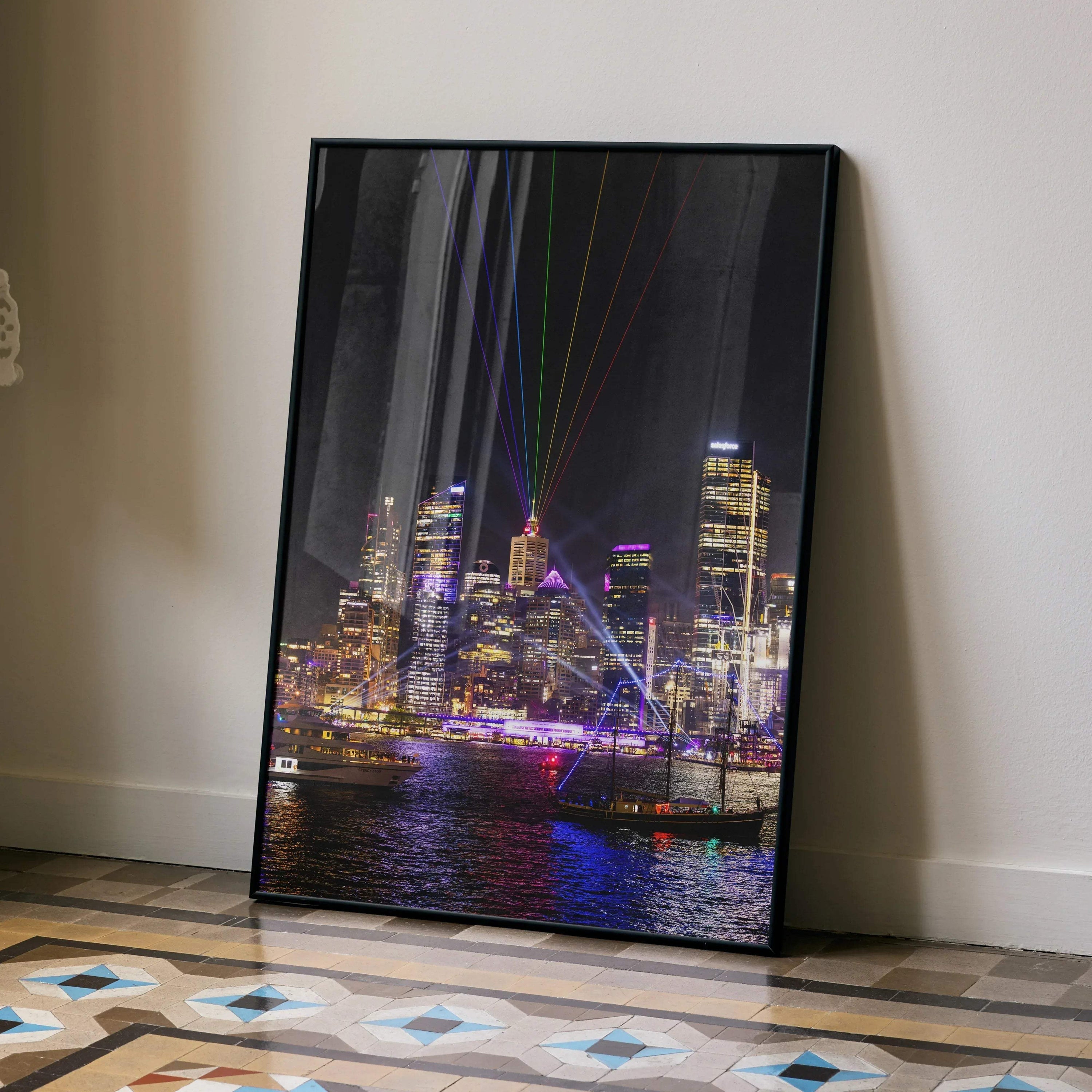 Vibrant City Nightscape Art Print Poster | Vertical - Throttle Designs
