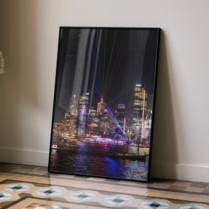 Vibrant City Nightscape Art Print Poster | Vertical - Throttle Designs