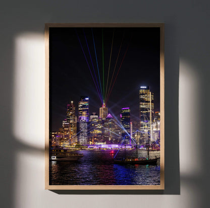 Vibrant City Nightscape Art Print Poster | Vertical - Throttle Designs