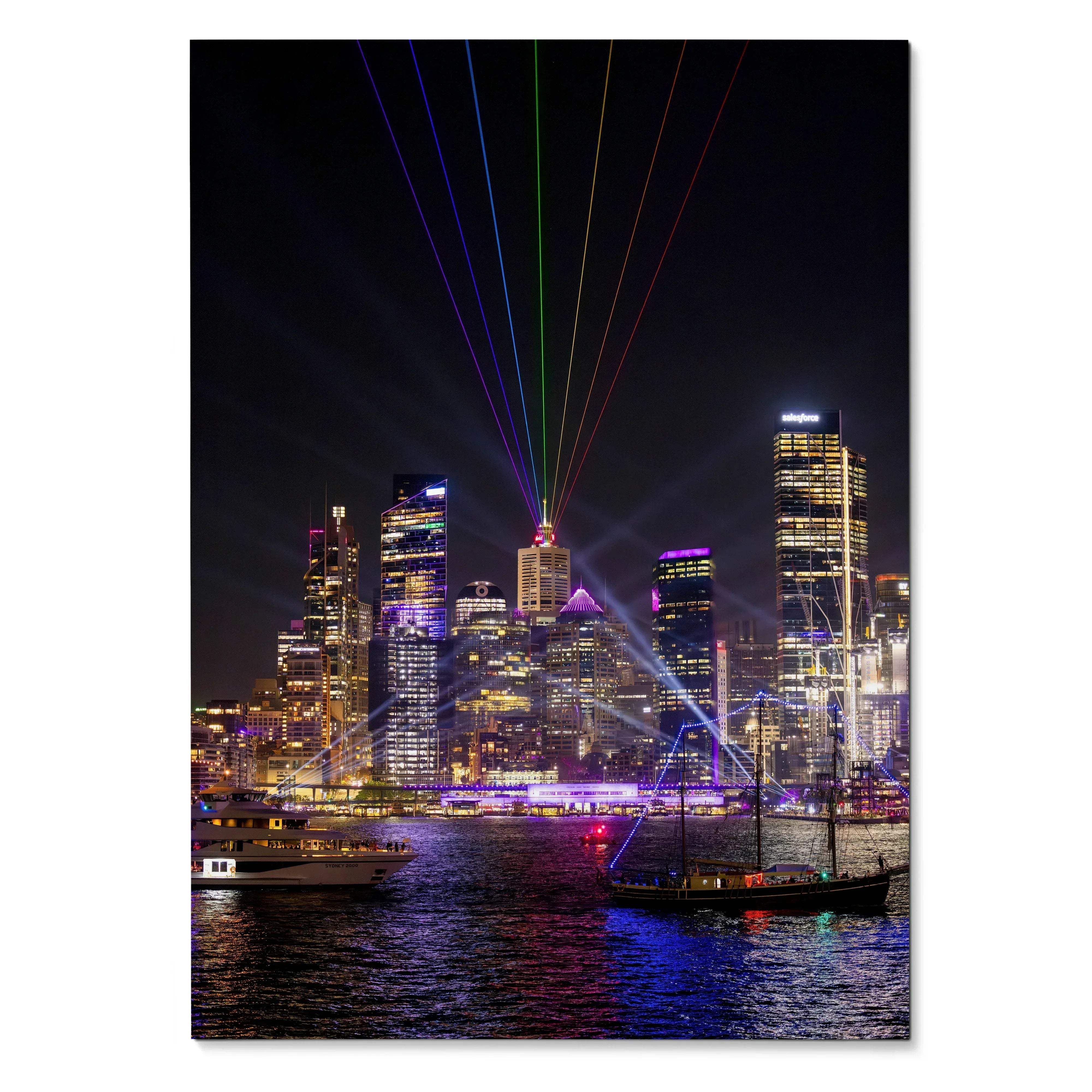 Vibrant City Nightscape Art Print Poster | Vertical - Throttle Designs
