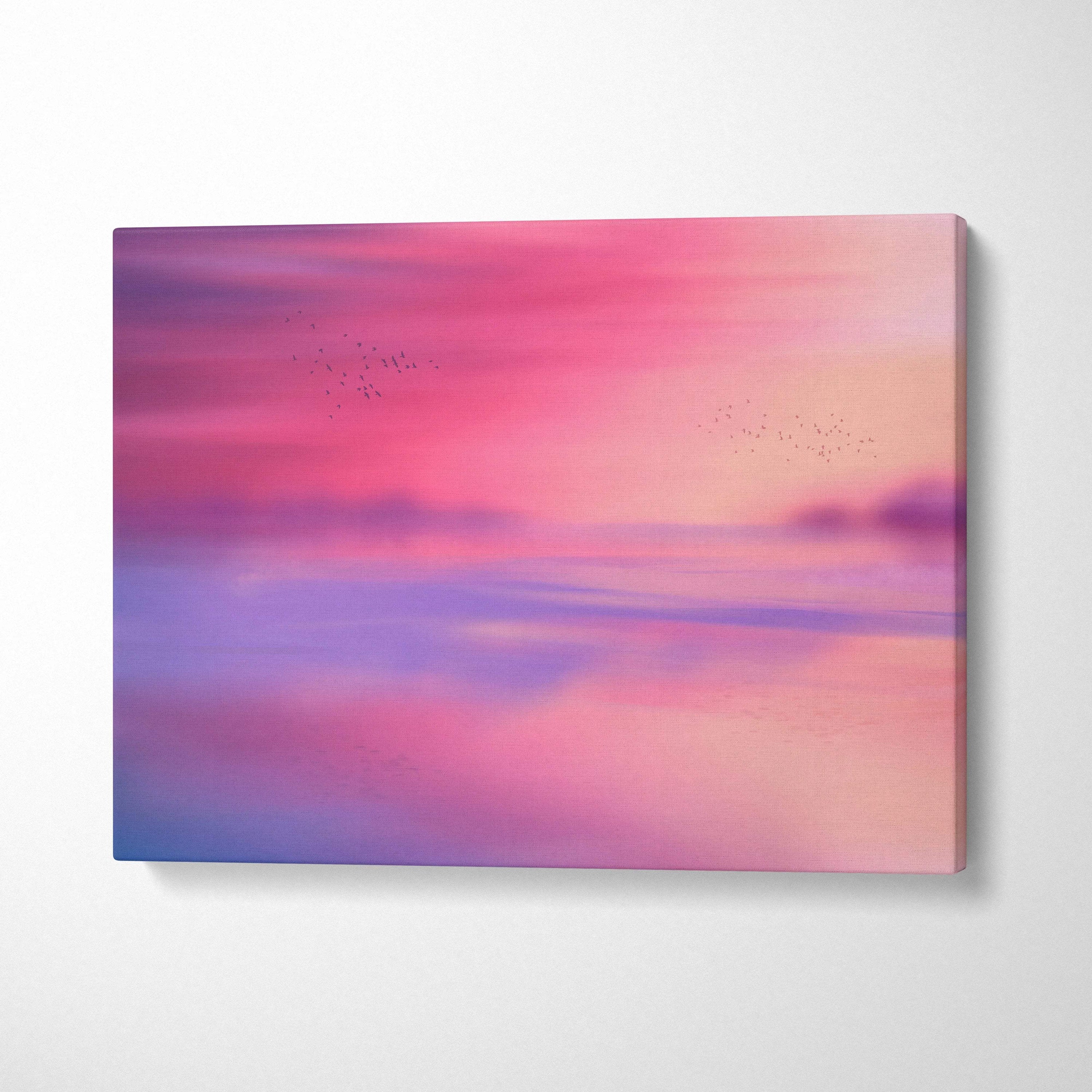 Ethereal sky gradient canvas print with pink purple sunset over calm water