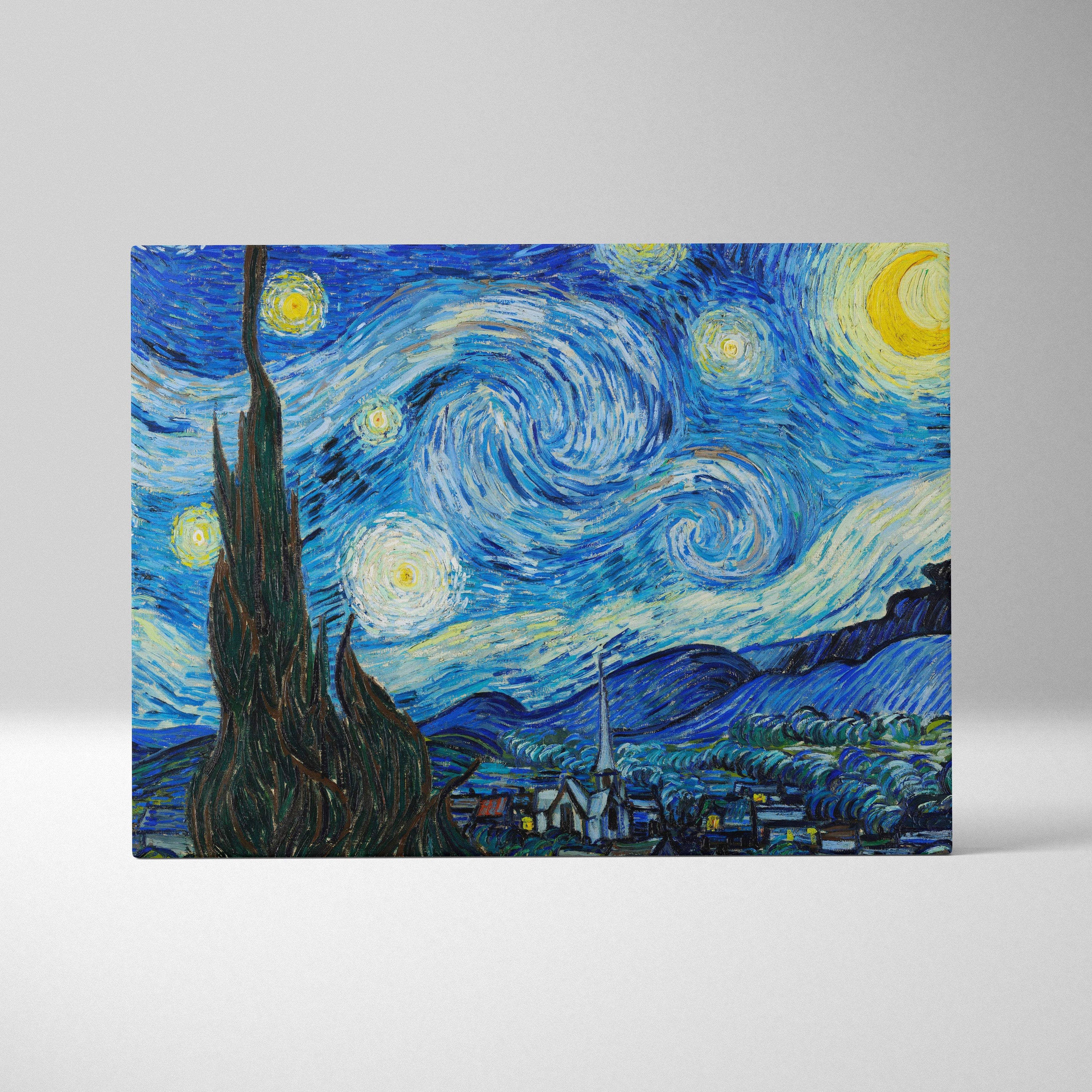 Starry Night by Vincent van Gogh canvas print with swirling blues and yellows