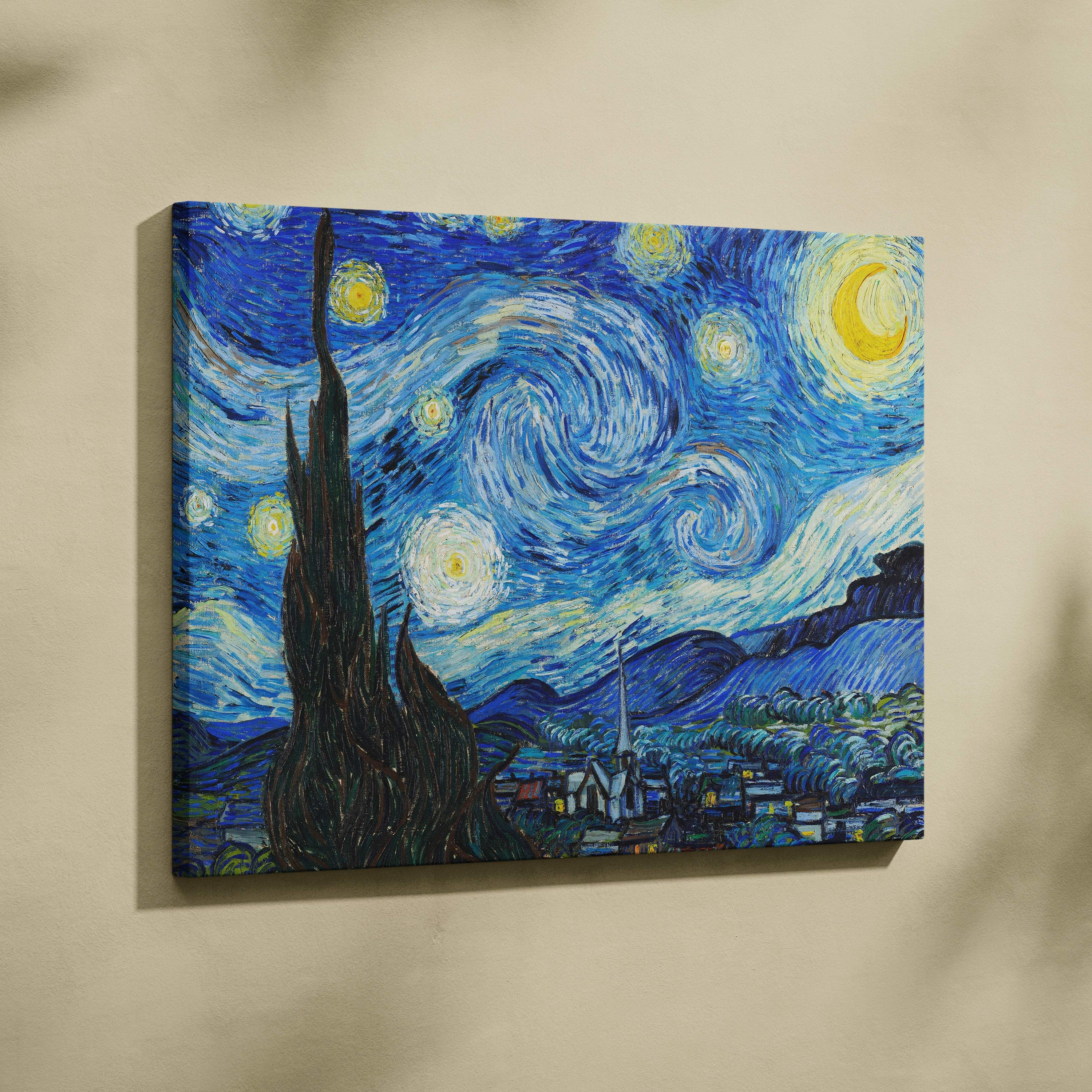 Starry Night by Vincent van Gogh canvas print with swirling blues and yellows