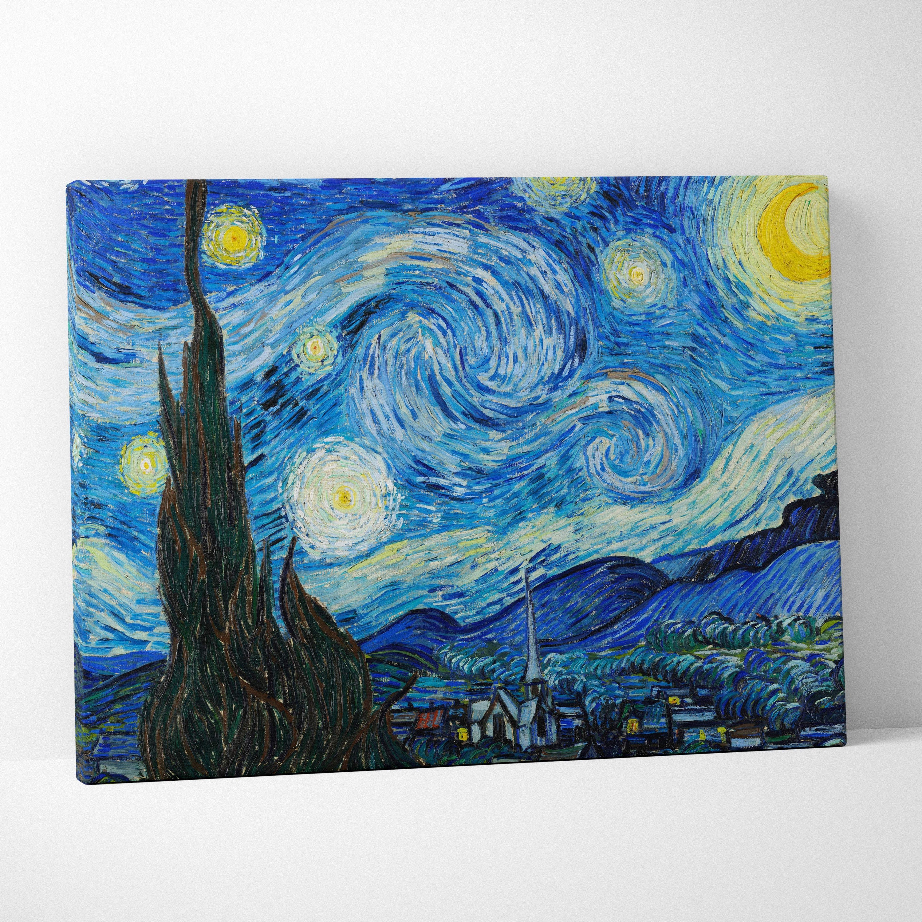 Starry Night Vincent van Gogh canvas print with swirling blues and yellows