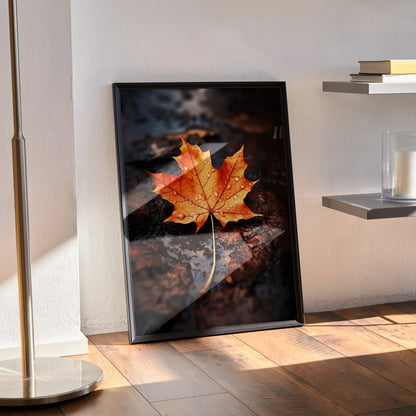 Vertical poster featuring vibrant autumn leaves with detailed texture, perfect wall art for nature lovers.