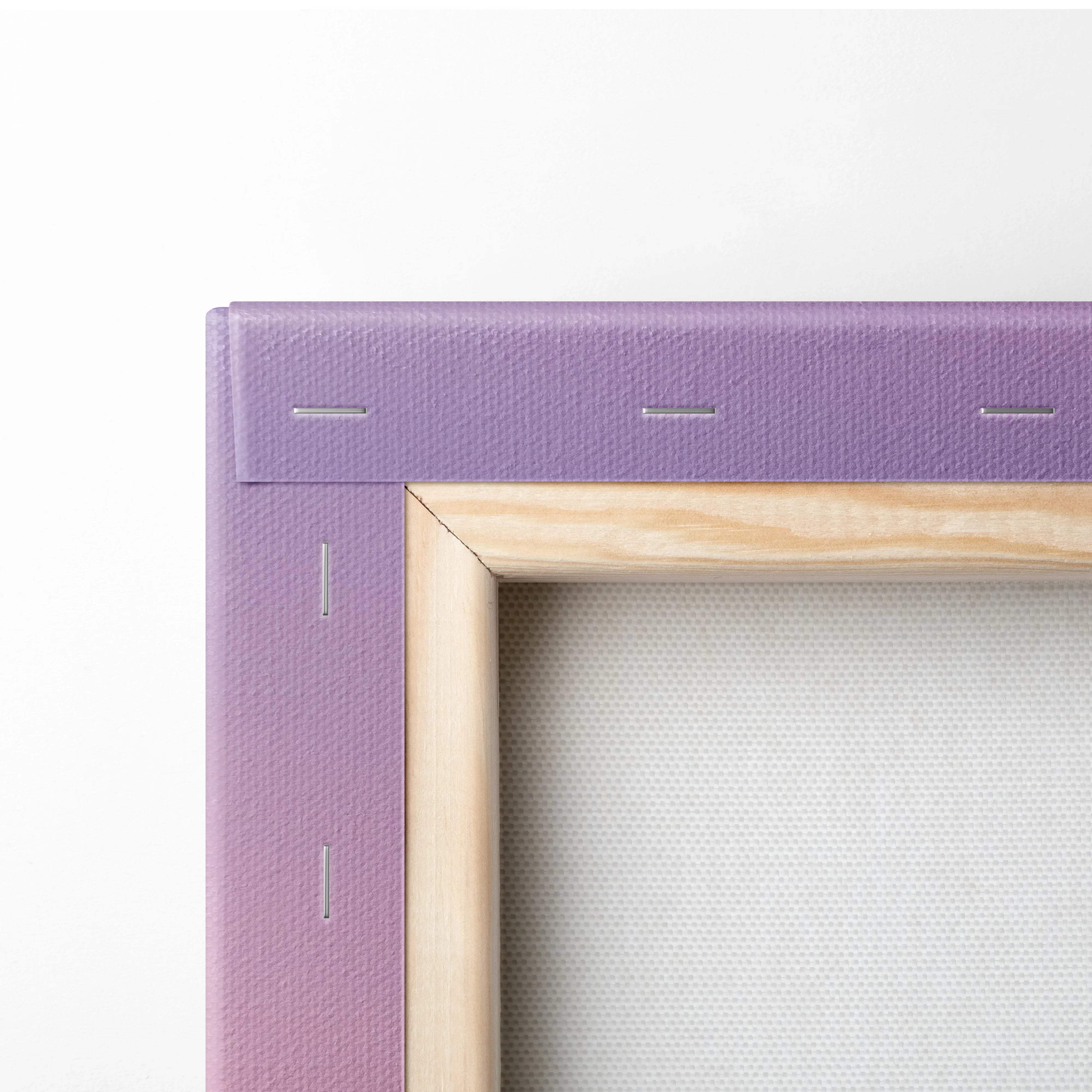 Purple canvas frame with light wood border, romantic surreal landscape art