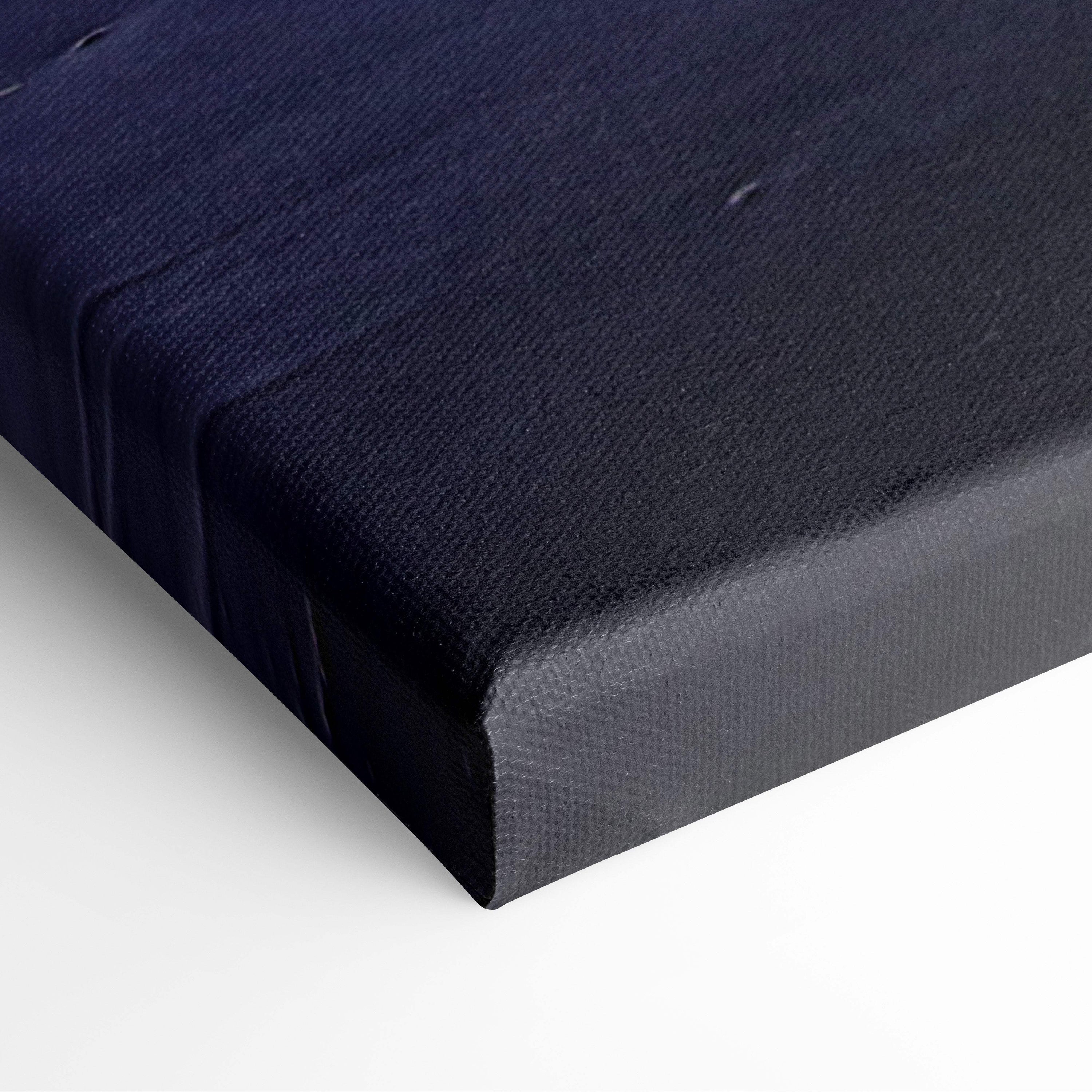 Dark blue canvas print with textured woven surface and black stretcher bars for nordic bedroom or modern living room decor