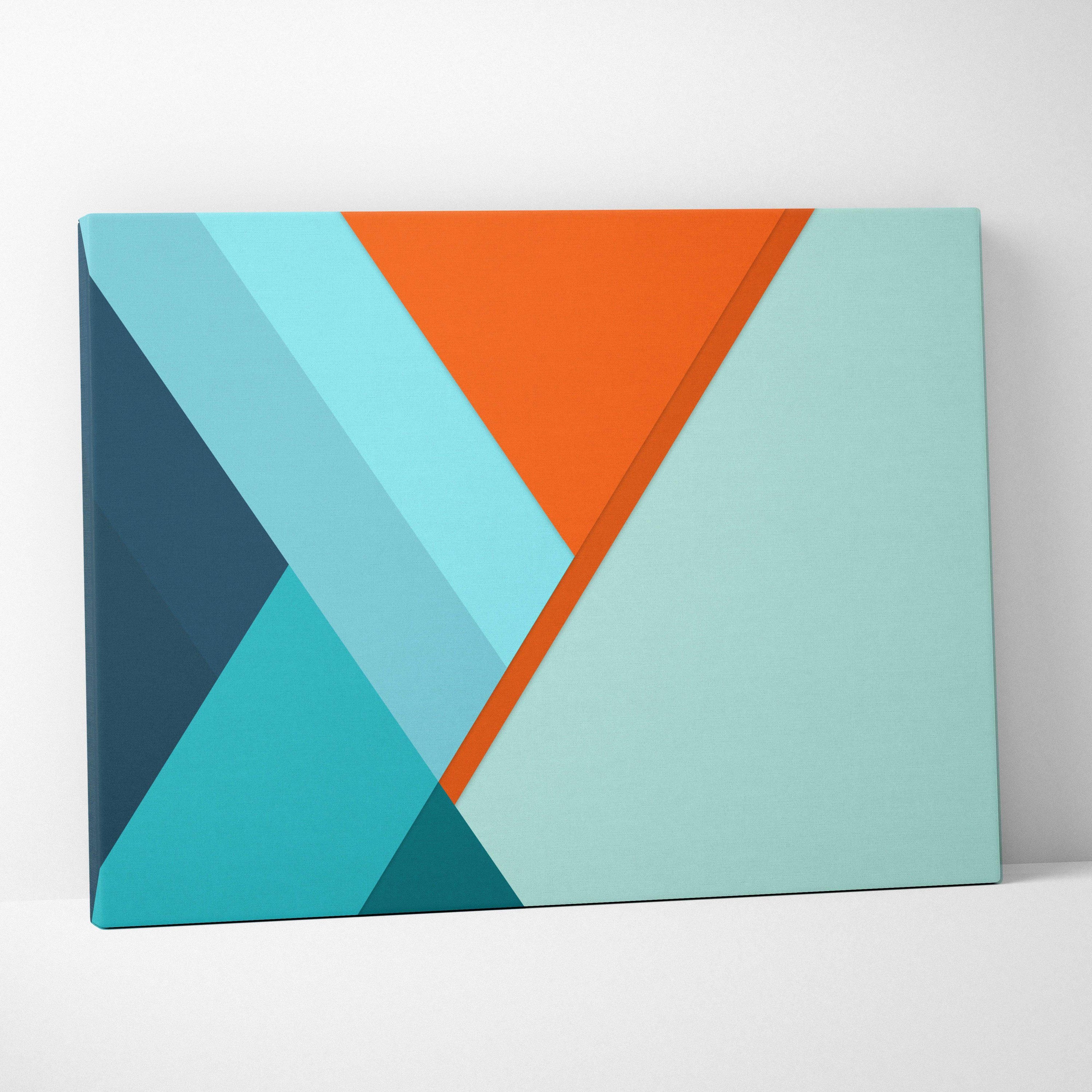 Modern abstract geometric canvas wall art in teal, mint, navy, and orange