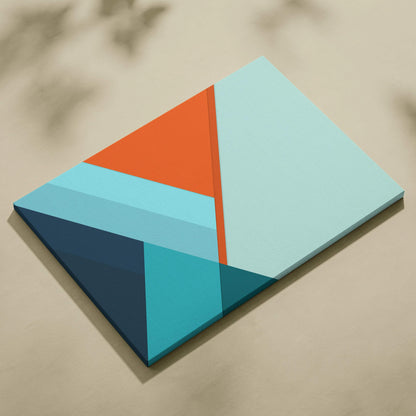 Modern abstract geometric canvas wall art in teal, navy, orange