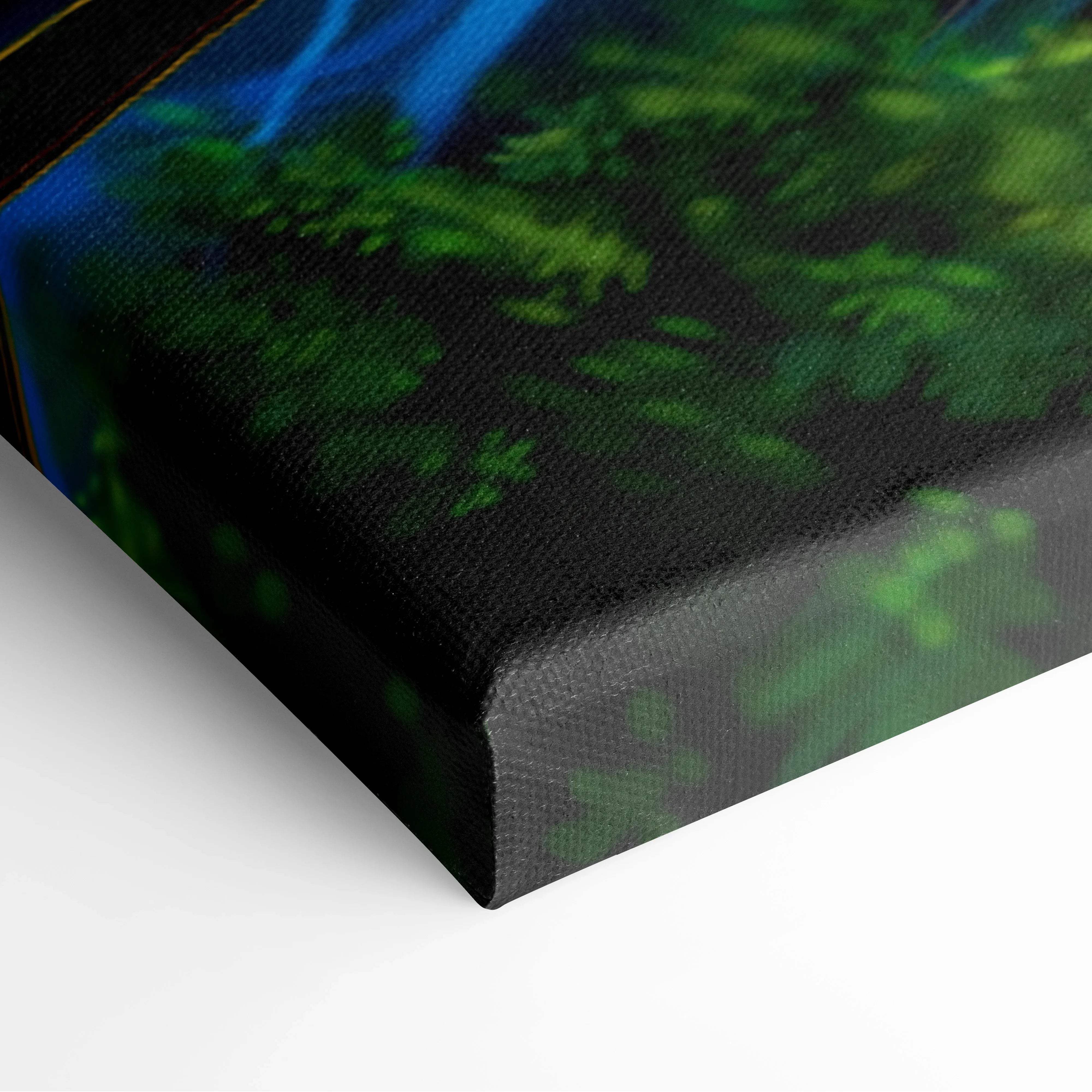 Fantasy Forest Doves canvas wall art with emerald greens, deep blues, doves, and radiant moonlight beam