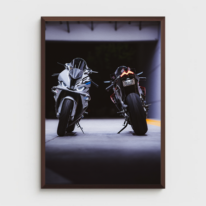 BMW S1000RR and Aprilia RSV4 1100 Factory Motorcycle Poster #003 - Throttle Designs