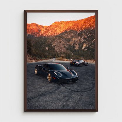 Ferrari 488 GTB & Nissan GTR R35 Supercar Art Print Wall Poster #001