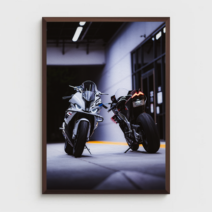 BMW S1000RR and Aprilia RSV4 1100 Factory Motorcycle Poster #001 - Throttle Designs