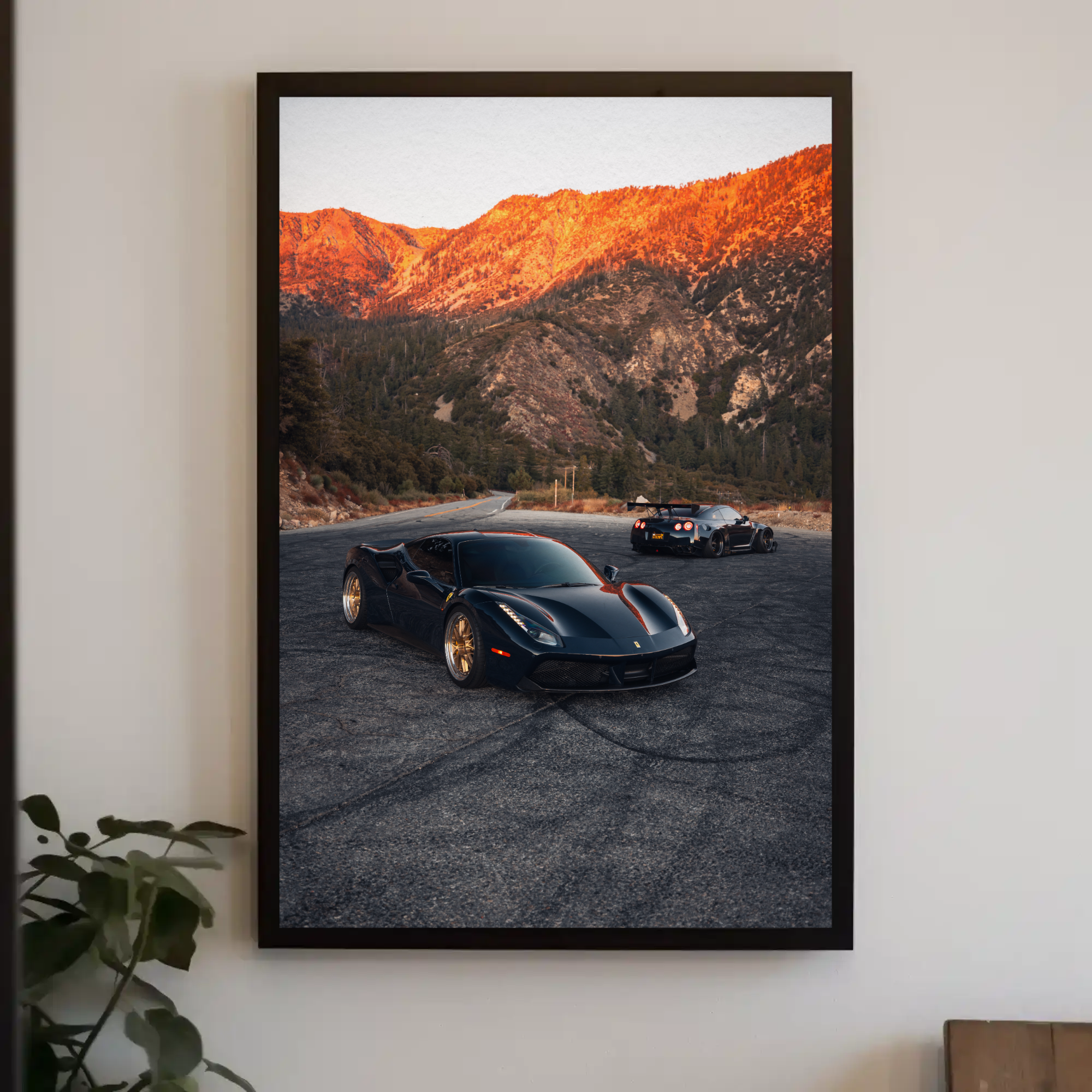 Ferrari 488 GTB & Nissan GTR R35 Supercar Art Print Wall Poster #001