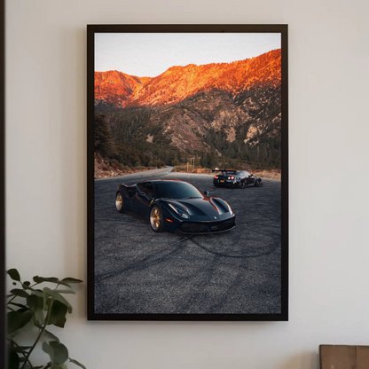 Ferrari 488 GTB & Nissan GTR R35 Supercar Art Print Wall Poster #001