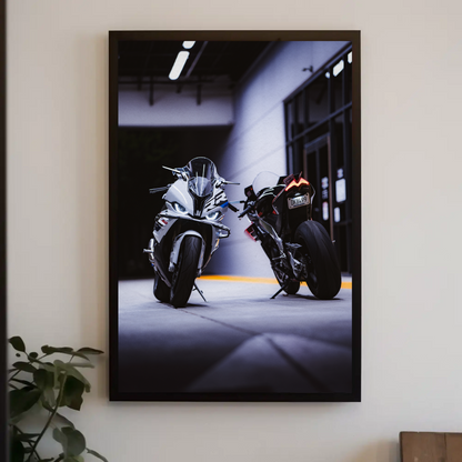 BMW S1000RR and Aprilia RSV4 1100 Factory Motorcycle Poster #001 - Throttle Designs