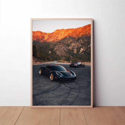 Ferrari 488 GTB & Nissan GTR R35 Supercar Art Print Wall Poster #001