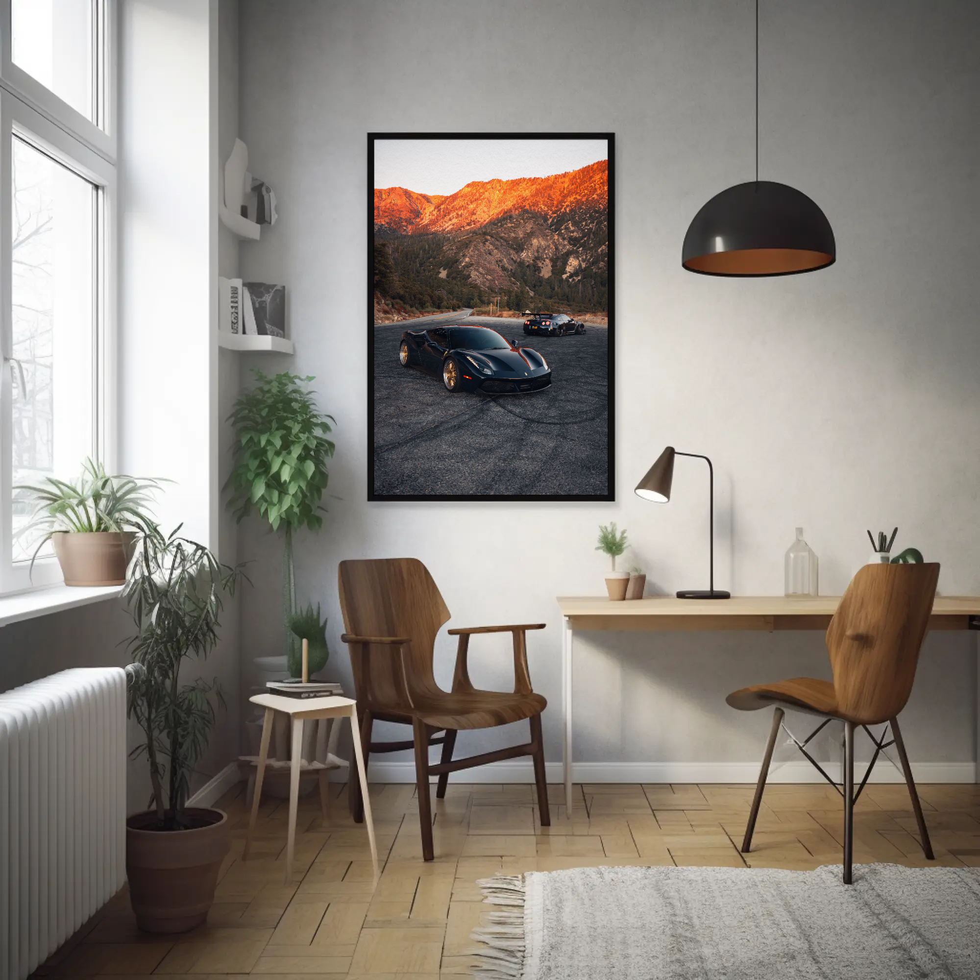 Ferrari 488 GTB & Nissan GTR R35 Supercar Art Print Wall Poster #001