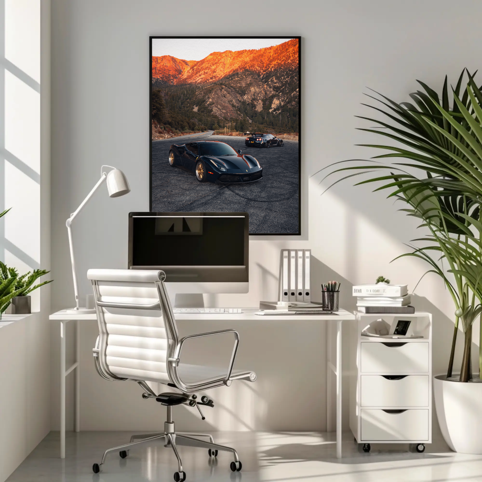 Ferrari 488 GTB & Nissan GTR R35 Supercar Art Print Wall Poster #001