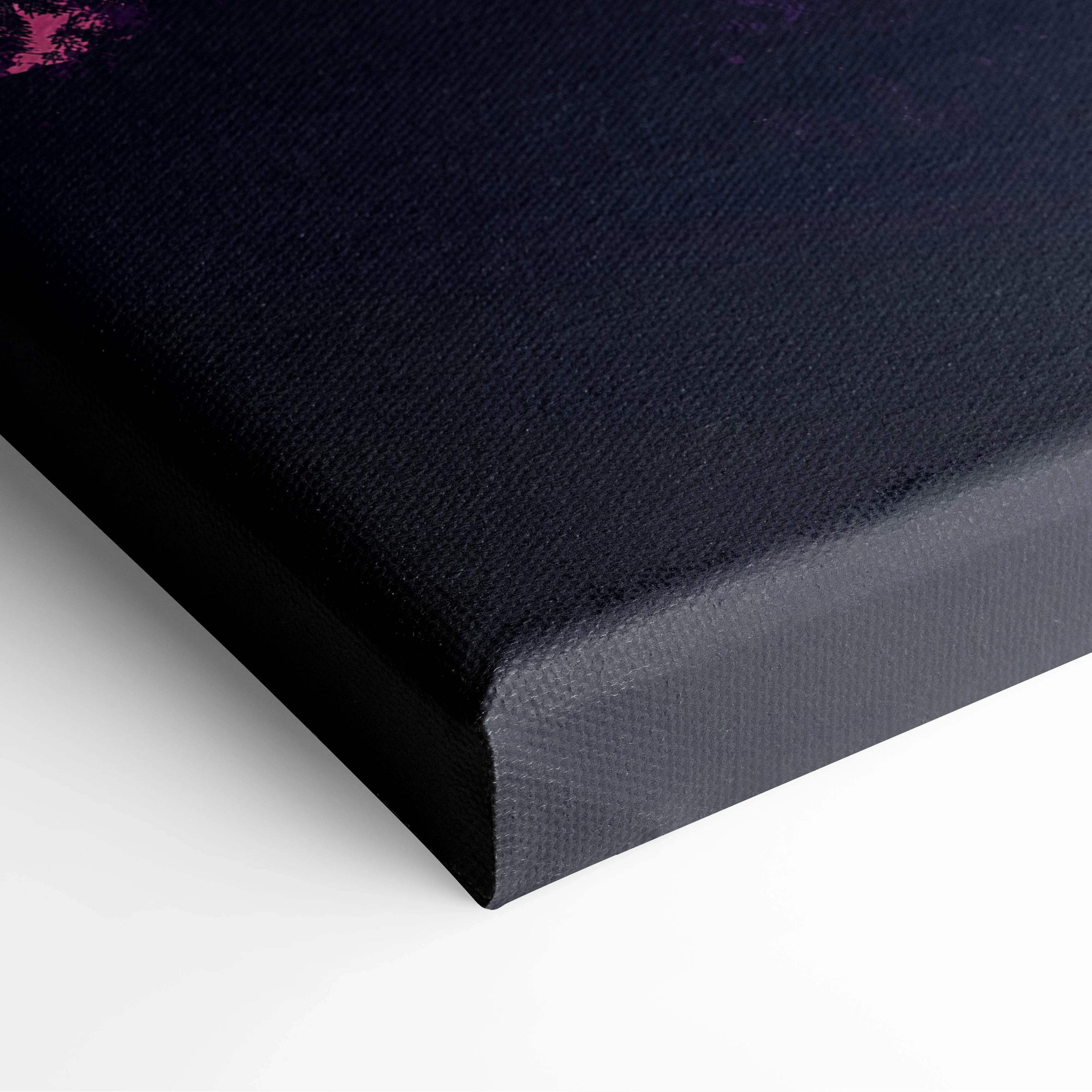 Black textured canvas print of minimalist moonlit dusk mountain landscape