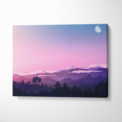 Minimalist moonlit dusk mountain landscape canvas wall art