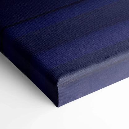 Back of deep navy blue textured canvas with stitched edges for surreal minimalist staircase art