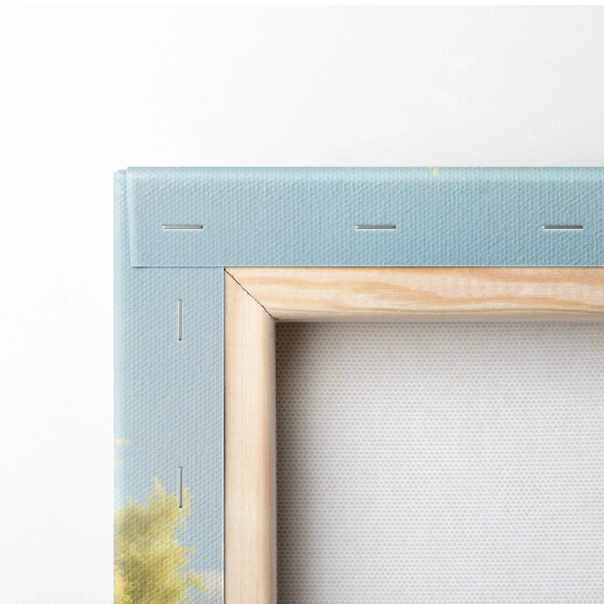 Light blue Charming Suburban Cottage canvas in natural wood frame