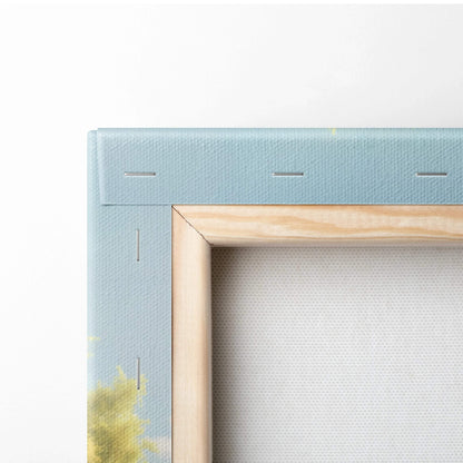 Light blue Charming Suburban Cottage canvas in natural wood frame